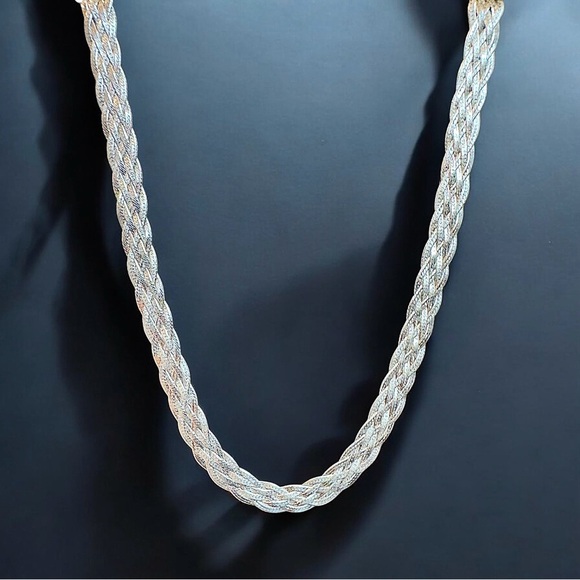 Vintage Signed 925 Mex MD28 Sterling Silver Woven Necklace - Picture 2 of 9